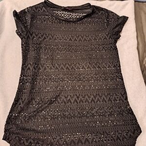 Keyhole Lace Black Overshirt Tunic Top Size Medium